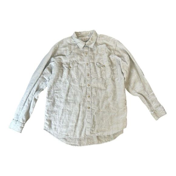 Ryan Michael Shirt Men’s XXL Western Pearl Snap Linen Chambray Blue Whipstitch - Picture 1 of 9